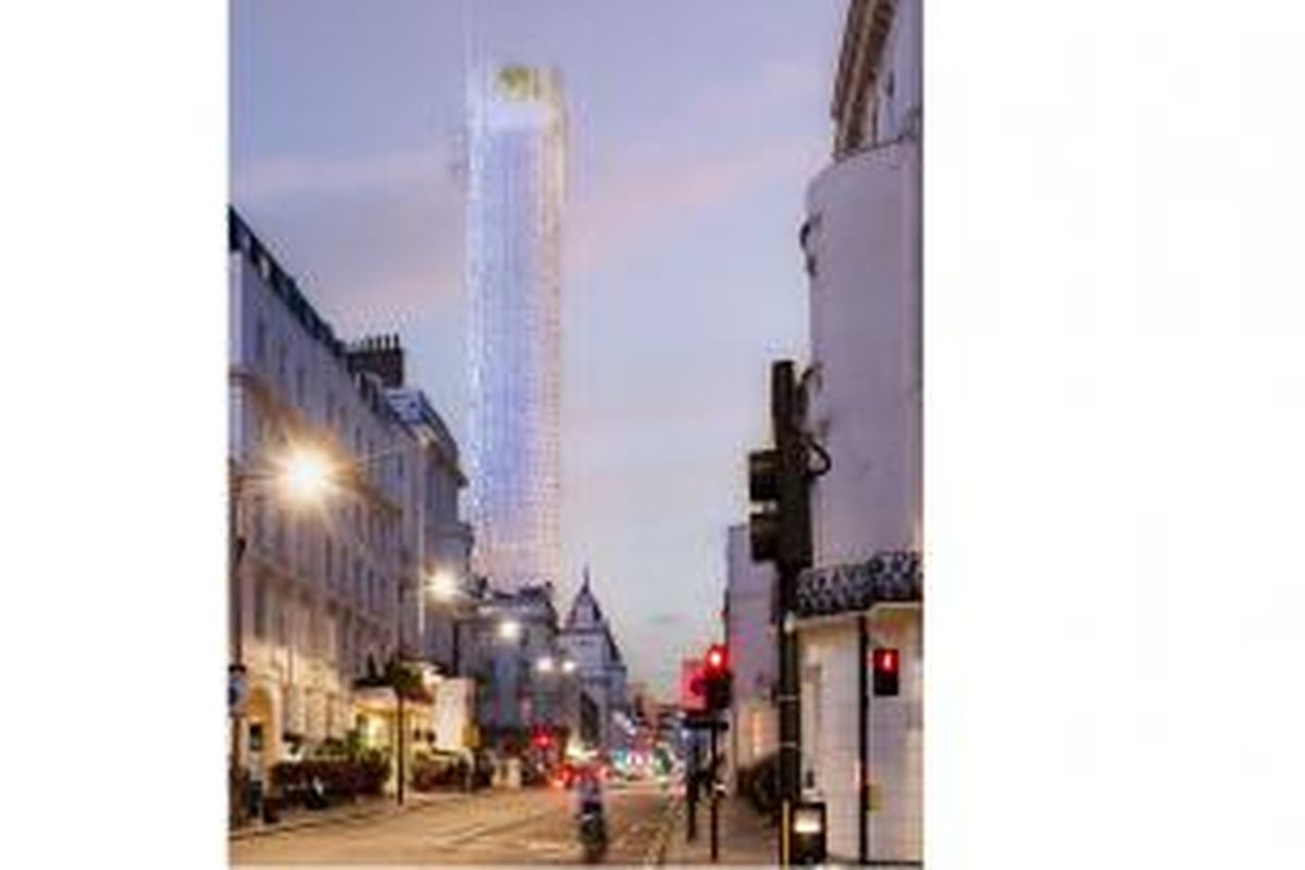 Penampakan menara silinder buatan Renzo Piano di Paddington, London. Jika jadi, menara berlantai 65 ini akan menjadi salah satu yang tertinggi di London.