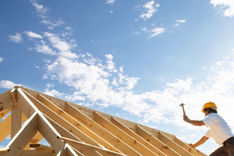 Ilustrasi atap kayu, rangka atap kayu. 