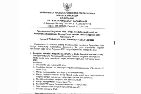 Lowongan Kerja Kemenko Perekonomian, Cek Link, Syarat, dan Gajinya