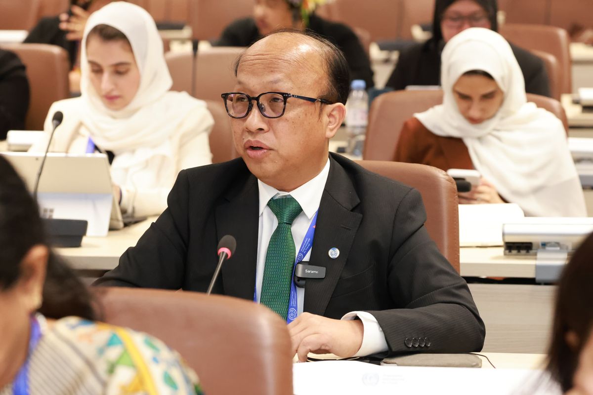 Sekjen Kemenaker Anwar Sanusi saat mengikuti Pertemuan Menteri Ketenagakerjaan Asia-Pacific Group (ASPAG) di sela-sela Konferensi Perburuhan Internasional ke-112 di Jenewa, Rabu (5/6/2024)