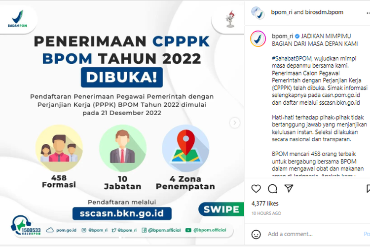 Penerimaan PPPK BPOM 2022