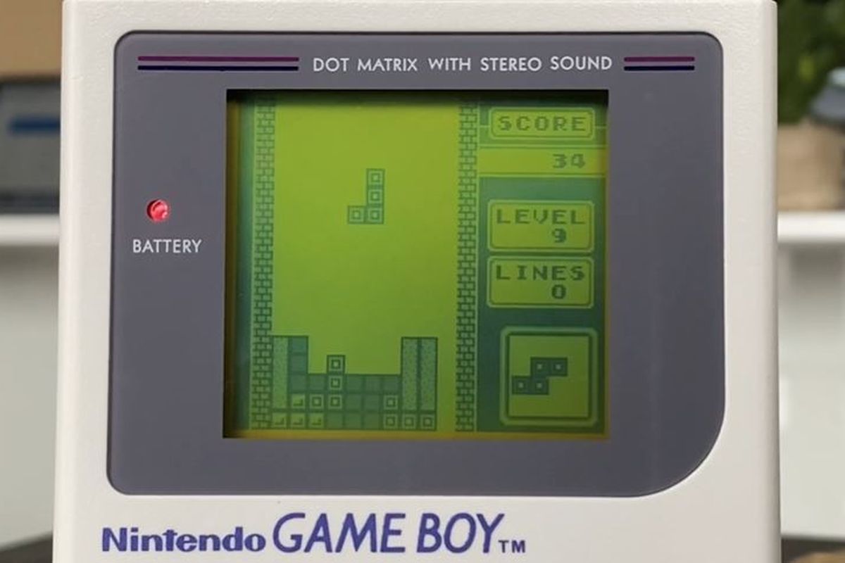 Ilustrasi game Tetris di Nintendo Game Boy.