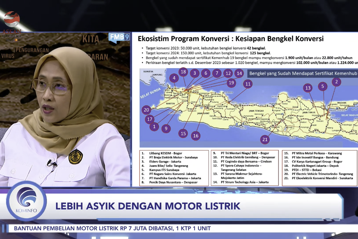 Target Kementerian ESDM dalam program konversi kendaraan listrik berbasis baterai yang dijelaskan Tenaga Ahli Kementerian ESDM Bidang Kelistrikan Sripeni Inten Cahyani dalam diskusi bertajuk Lebih Asyik dengan Motor Listrik yang disiarkan secara daring oleh Kemkominfo, Senin (29/5/2023).