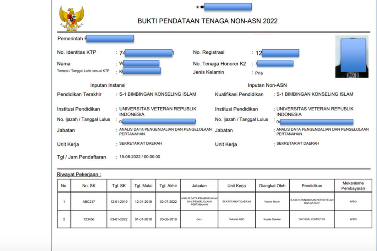 Contoh kartu pendataan tenaga non ASN