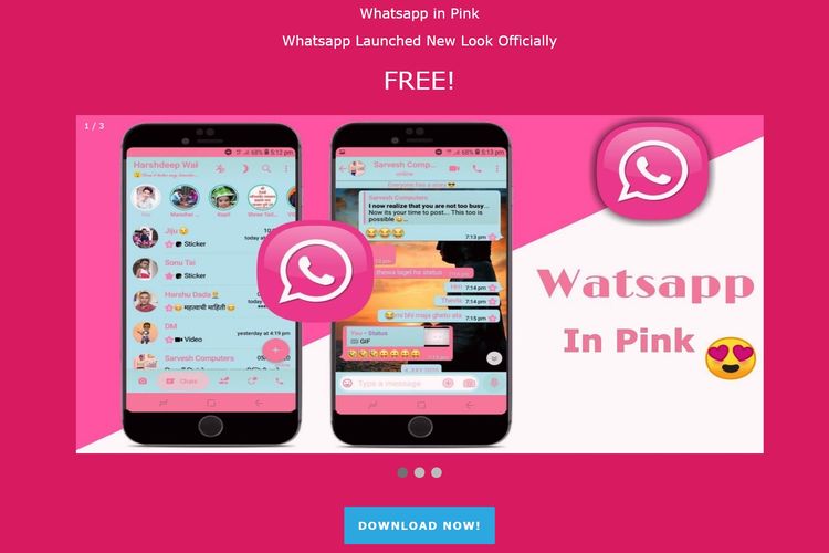 Aplikasi whatsapp palsu dengan nama whatsapp pink ini berbahaya karena bisa meretas data pemilik ponsel