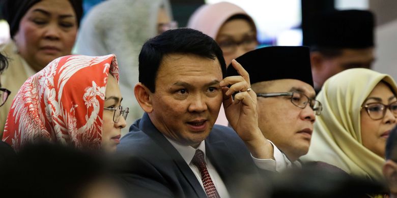 Mantan Gubernur DKI Jakarta, Basuki Tjahaja Purnama atau Ahok hadir saat pelantikan Presiden dan Wakil Presiden RI di Gedung DPR/MPR, Jakarta, Minggu (20/10/2019). Jokowi dan Maruf Amin sebagai Presiden dan Wakil Presiden masa jabatan 2019-2024.