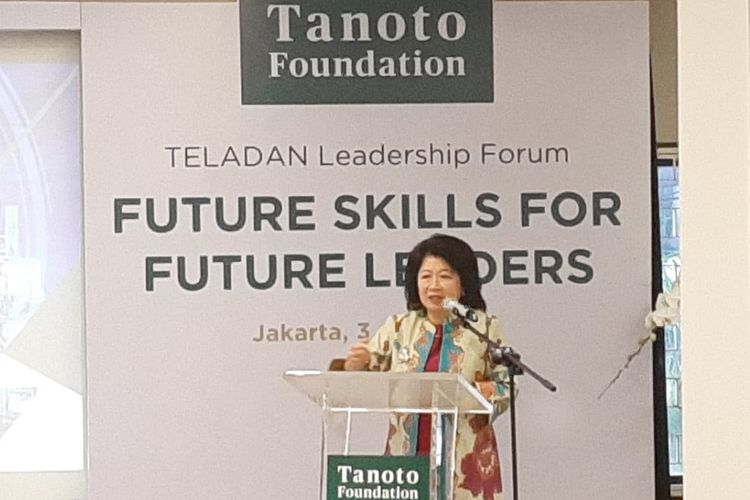 Mari Elka Pangestu dalam acara Teladan Leadership Forum Tanoto Foundation di Jakarta, Rabu (3/7/2019).