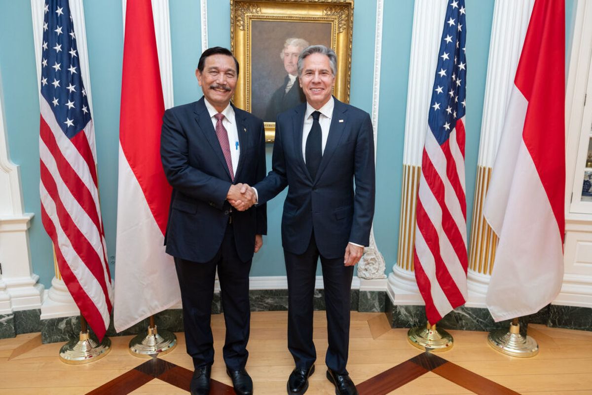 Menko Bidang Kemaritiman dan Investasi Luhut B. Pandjaitan bertemu dengan Menteri Luar Negeri Amerika Serikat, Antony Blinken di Washington DC, Senin (7/8/2023).