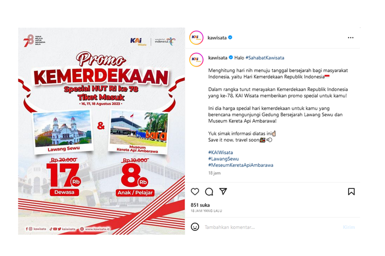 Tangkapan layar promo Kemerdekaan KA Wisata.