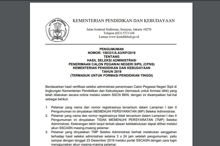 39 594 Pelamar Lolos Seleksi Administrasi Cpns 2019 Di Kemendikbud Ini Informasinya Halaman All Kompas Com
