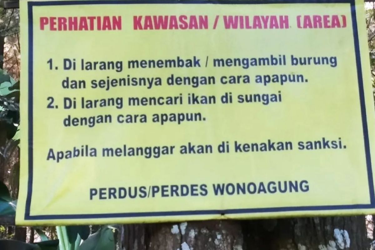 Pamflet Perdes larangan perburuan burung di Desa Wonoagung, Kecamatan Kasembon.