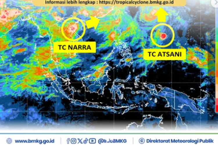 Siklon Tropis Atsani dan Narra Terpantau di Sekitar Indonesia, BMKG Ungkap Dampaknya
