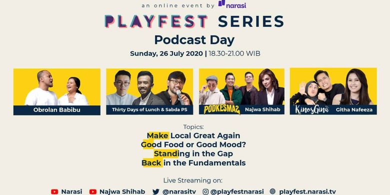 Playfest Series ke-2 mengambil tema Podcast Day, akan dilangsungkan pada Minggu (26/7/2020).