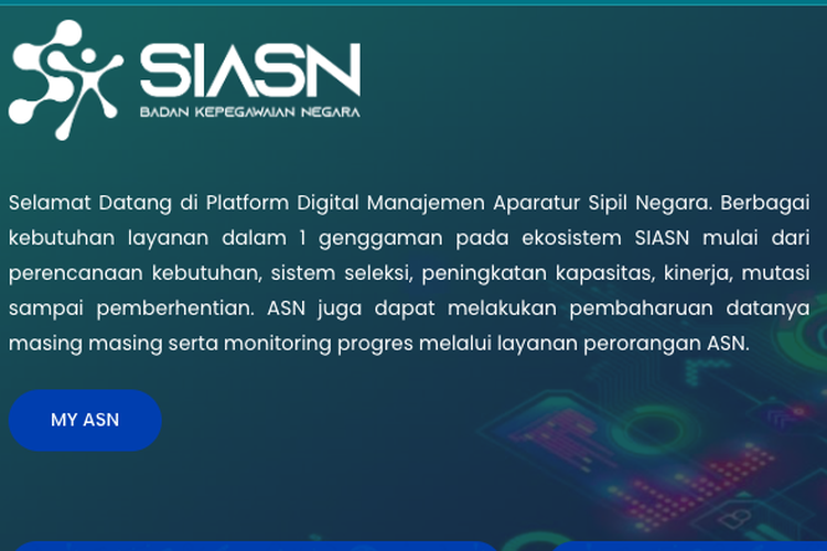 Tangkapan layar laman SIASN BKN. Layanan kepegawaian PNS dilakukan melalui SIASN.