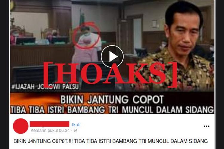 Hoaks istri Bambang Tri datang ke persidangan dugaan ijazah palsu Jokowi