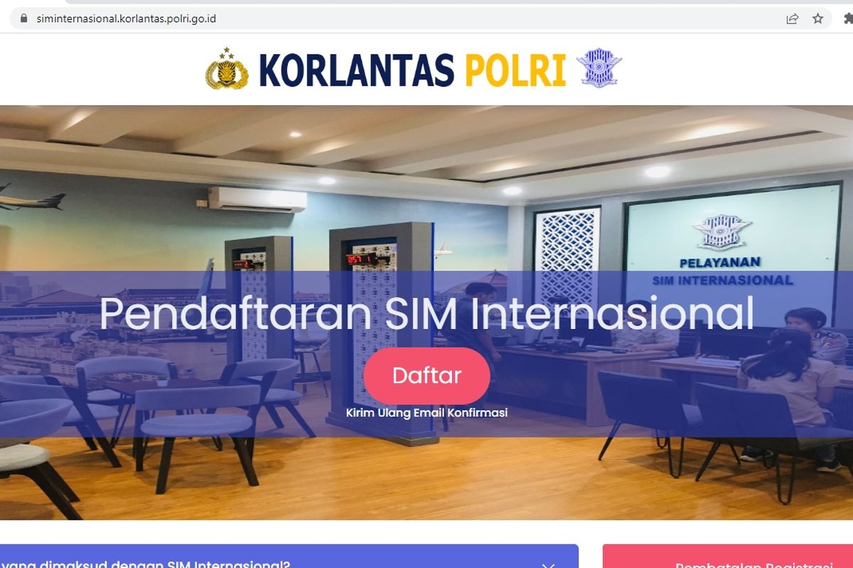 laman pendaftaran SIM Internasional