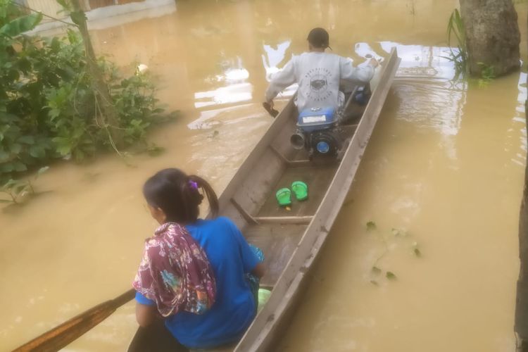 Kondisi banjir di perbatasan RI Malaysia hasil pantauan BPBD Nunukan pada Minggu (29/1/2023).