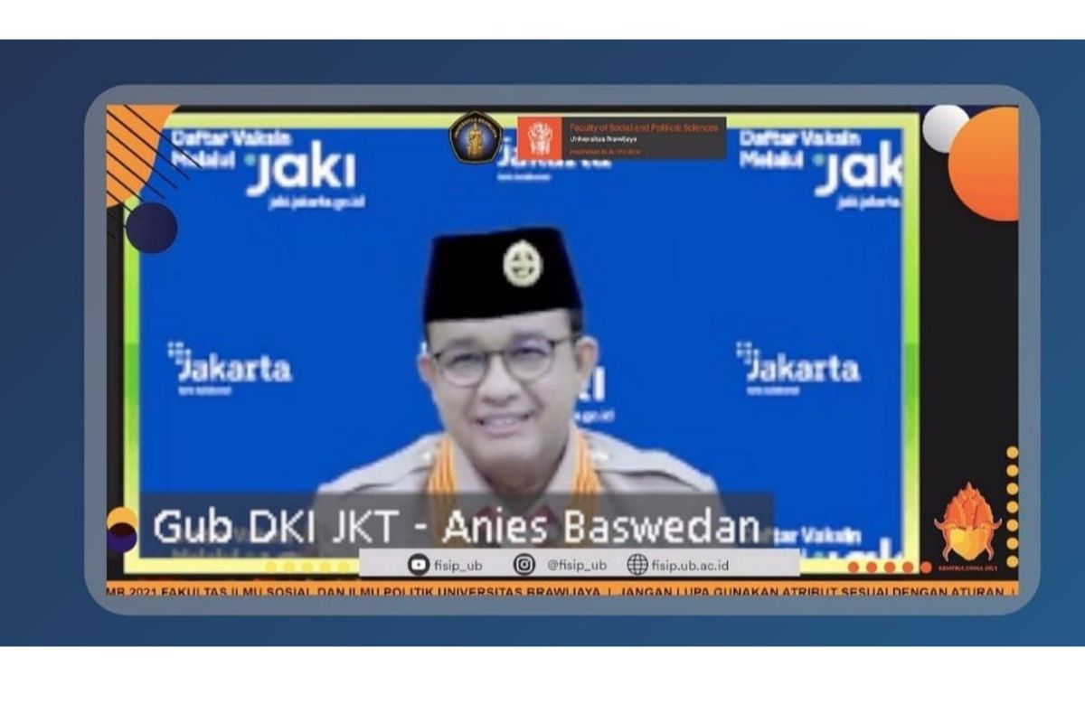 Gubernur DKI Jakarta Anies Baswedan saat hadir di acara penerimaan mahasiswa baru FISIP UB