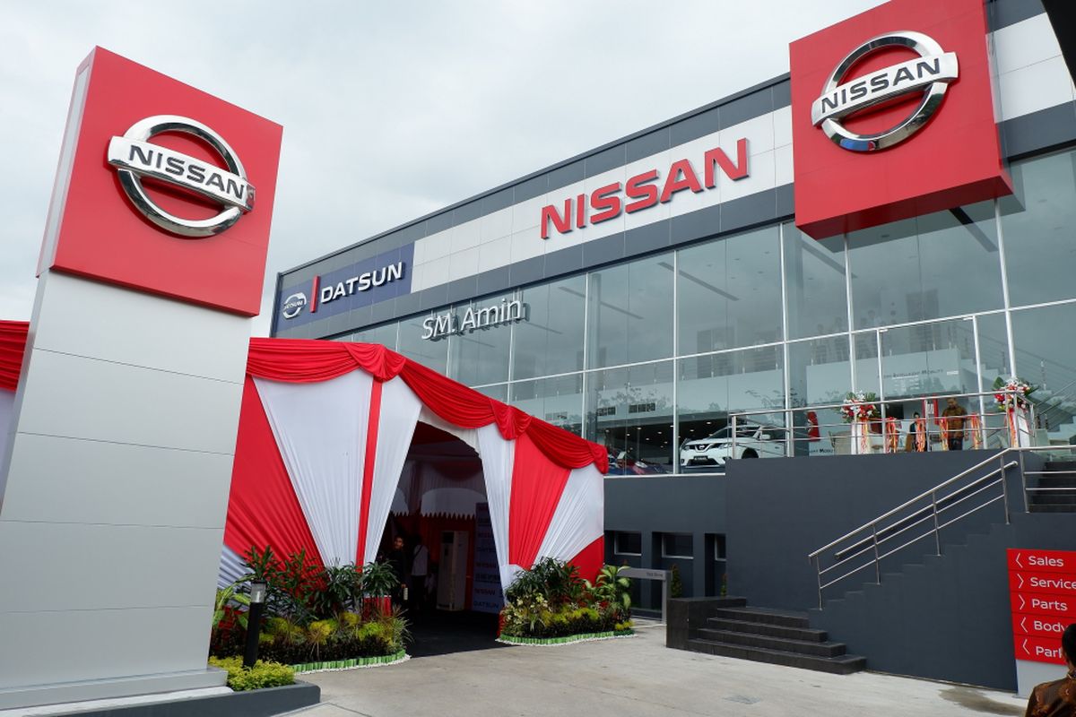 Diler Nissan-Datsun SM Amin di Pekanbaru, Riau, yang mengusung desain baru Nissan Retail Concept diresmikan Senin (16/4/2018). 