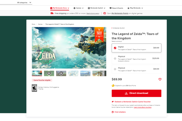 harga The Legend of Zelda: Tears of the Kingdom di Nintendo Store