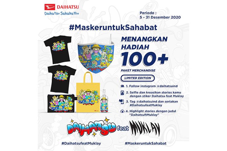 Isi merchandise dan masker Daihatsu feat Muklay 