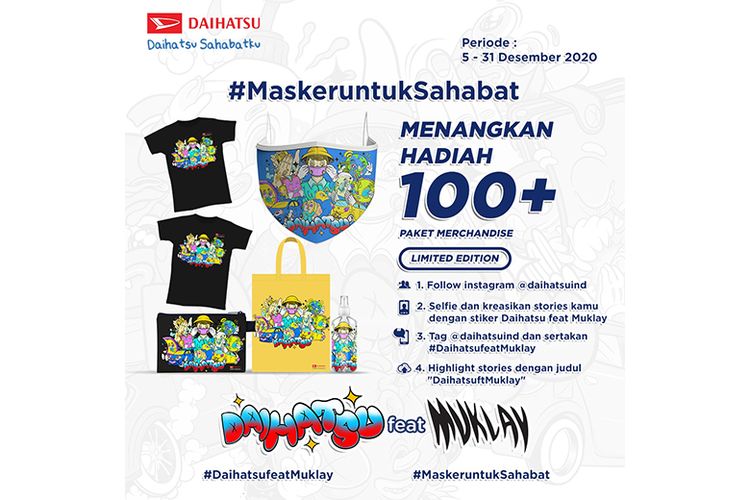 Isi merchandise dan masker Daihatsu feat Muklay 