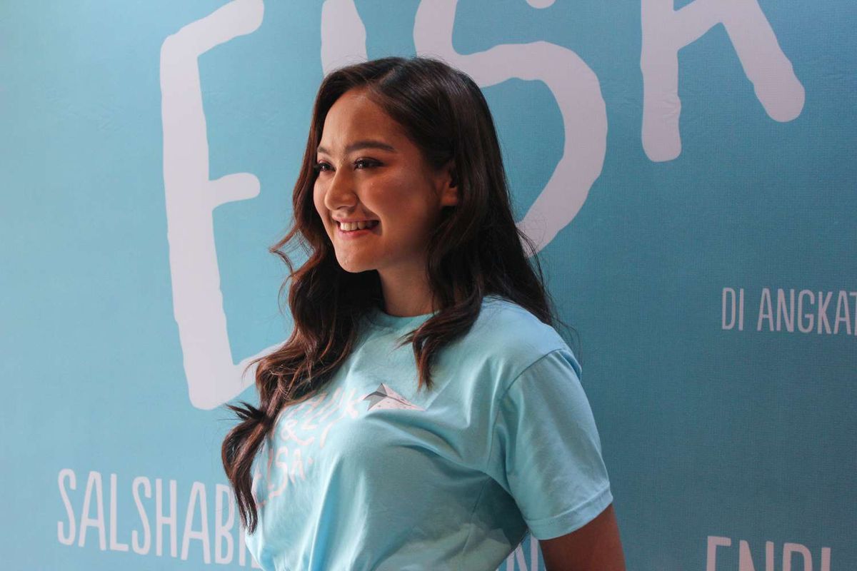 Salshabilla Adriani menghadiri   menghadiri Press  Press conference film Malik dan Elsa di Falcon Bioskop, Duren Tiga, Jakarta Selatan  Rabu (26/2/2020). Film Malik dan Elsa akan tayang pada 2 April  2020.