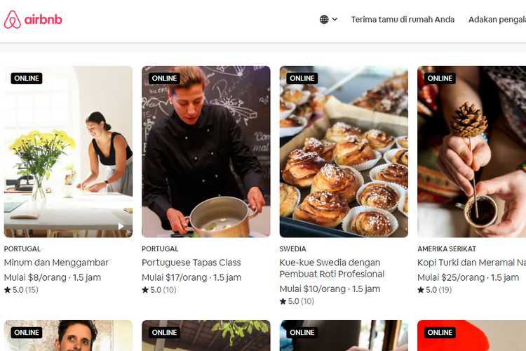 Contoh beberapa aktivitas online yang bisa kamu lakukan lewat platform Airbnb