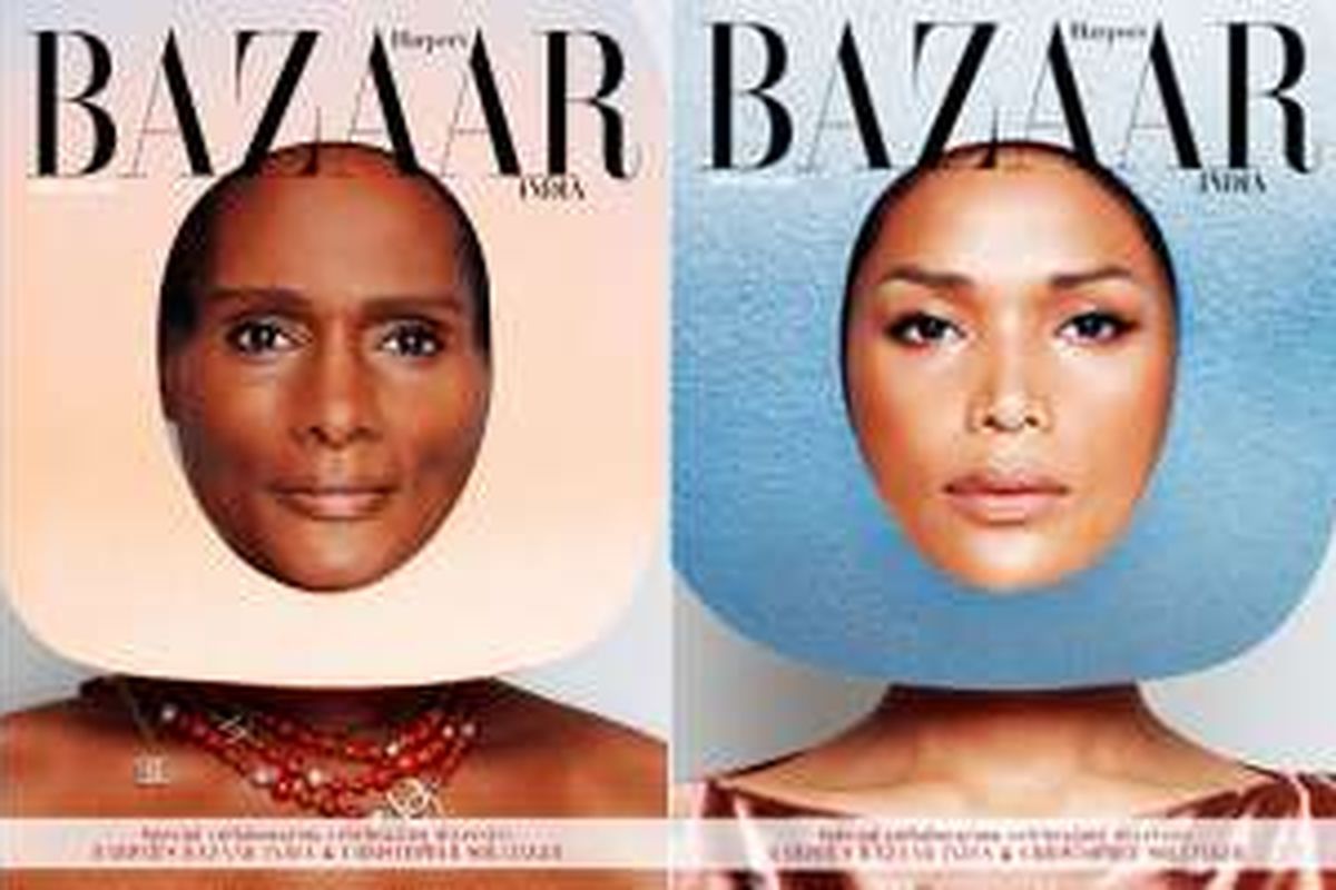 Tracey Africa Norman dan Geena Rocero sebagai sampul majalah Harper's Bazaar India