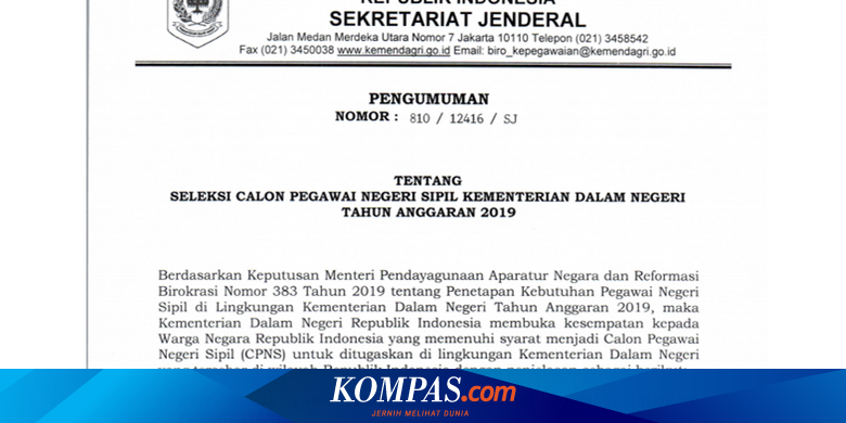 Syarat Daftar Seleksi Cpns 2019 Untuk 370 Formasi Di Kemendagri