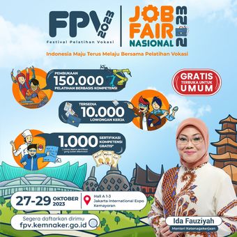 Kementerian Ketenagakerjaan (Kemenaker) kembali menggelar acara tahunan Festival Pelatihan Vokasi (FPV) dan Job Fair Nasional.