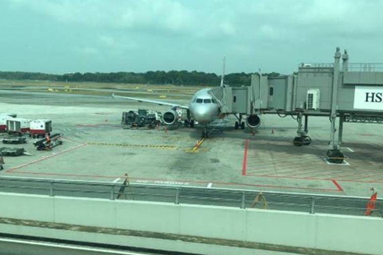 Pesawat yang terparkir di Changi International Airport, Singapore.
