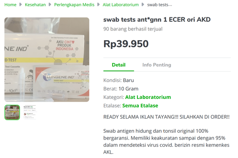 Alat Swab Antigen Covid-19 Ramai Dijual Murah di Marketplace, Amankah?