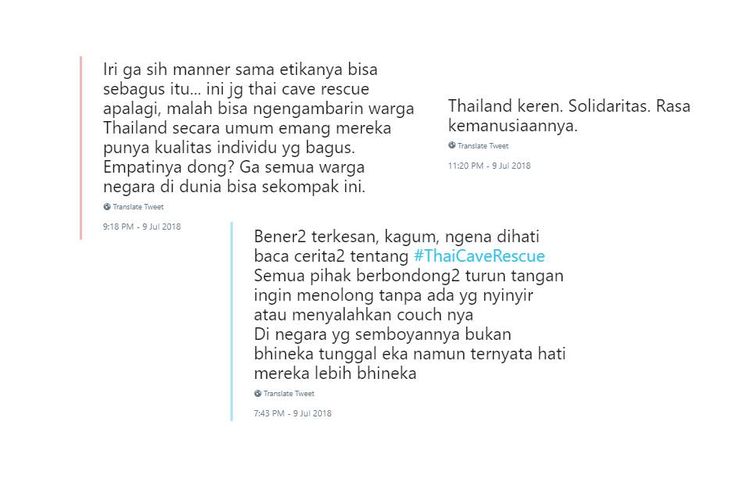 Ungkapan kekaguman netizen Indonesia atas upaya penyelamatan tim sepak bola remaja Thailand yang terjebak di goa.
