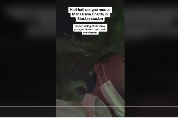 Tangkapan layar video oknum mengaku mahasiswa lakukan penggalangan dana di Stasiun Bandung namun uangnya diduga tidak sepenuhnya mengalir ke yayasan.