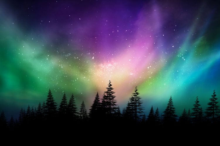 Gambar aurora borealis berwarna-warni