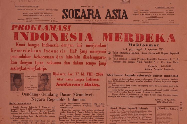 Berita Proklamasi Kemerdekaan RI di Surat Kabar Soera Asia