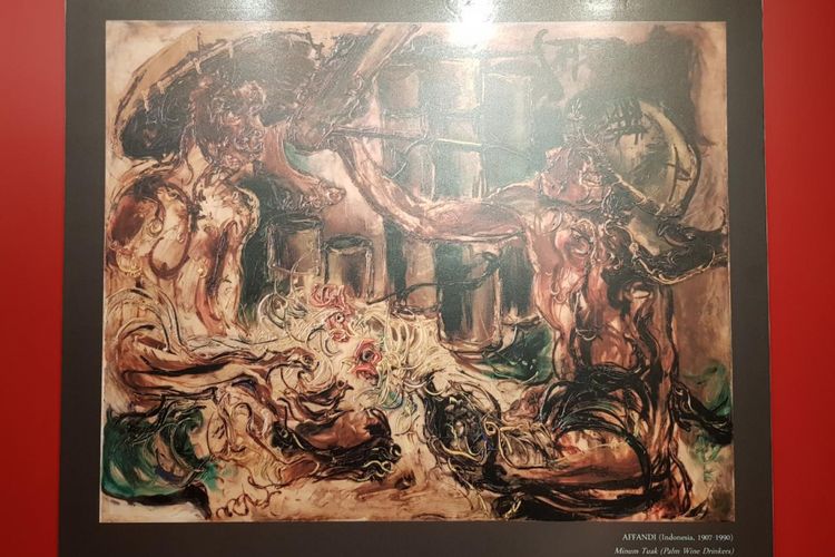 Ilustrasi lukisan karya Affandi 'Minum Tuak' yang akan dilelang Balai Lelang Christie's di Asian 20th Century Art Sale, Hong Kong, pada 26 November 2017.