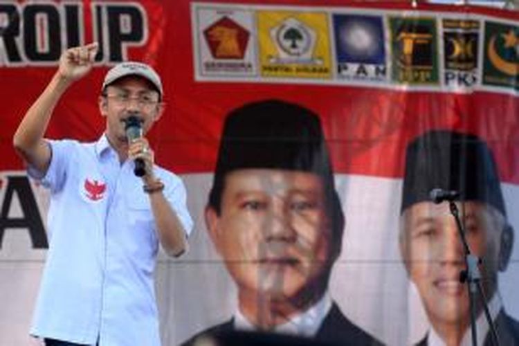 Bupati Pamekasan, Achmad Syafii, saat berkampanye untuk kemenangan Prabowo-Hatta di Pamekasan, Kamis (19/6/2014).
