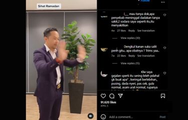 Sebuah akun Instagram membagikan video berisi saran untuk memaju-mundurkan tangan ketika merasakan gejala jantung tidak sehat. Video diunggah pada 5 April 2023.