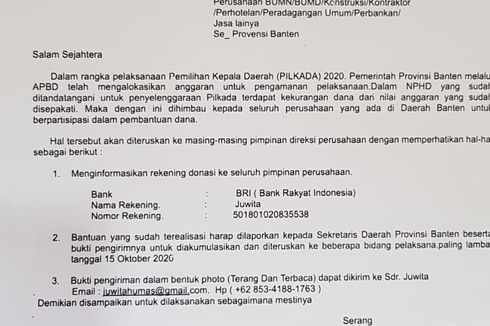 Pemprov Banten Akan Lapor Polisi soal Surat Palsu Permintaan Bantuan Pilkada