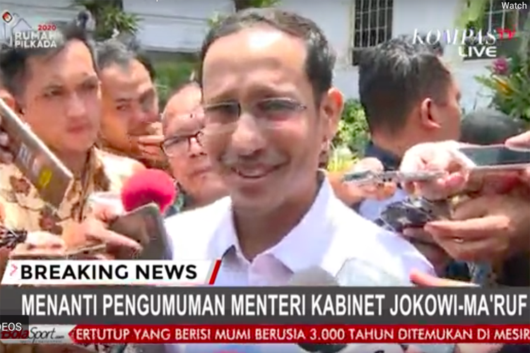 Pendiri GoJek Nadiem Makarim saat ditemui wartawan di Istana Negara, Senin (21/10/2019).