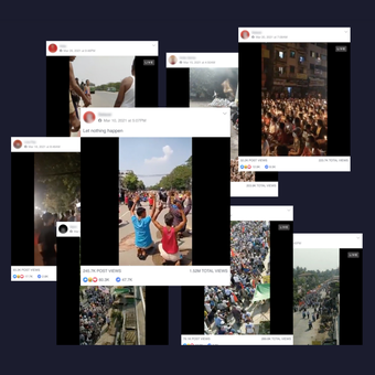 Salah satu live Facebook yang memperlihatkan ratusan warga Myanmar sedang protes soal kudeta militer di Myanmar. Konten ini banyak direproduksi bahkan disiarkan ulang dengan klaim merupakan siaran live.