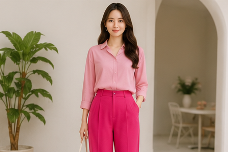 Baju pink cocok dipadukan dengan berbagai warna celana, dari putih, hitam, jeans, hingga mauve. Simak 17 inspirasinya di sini.