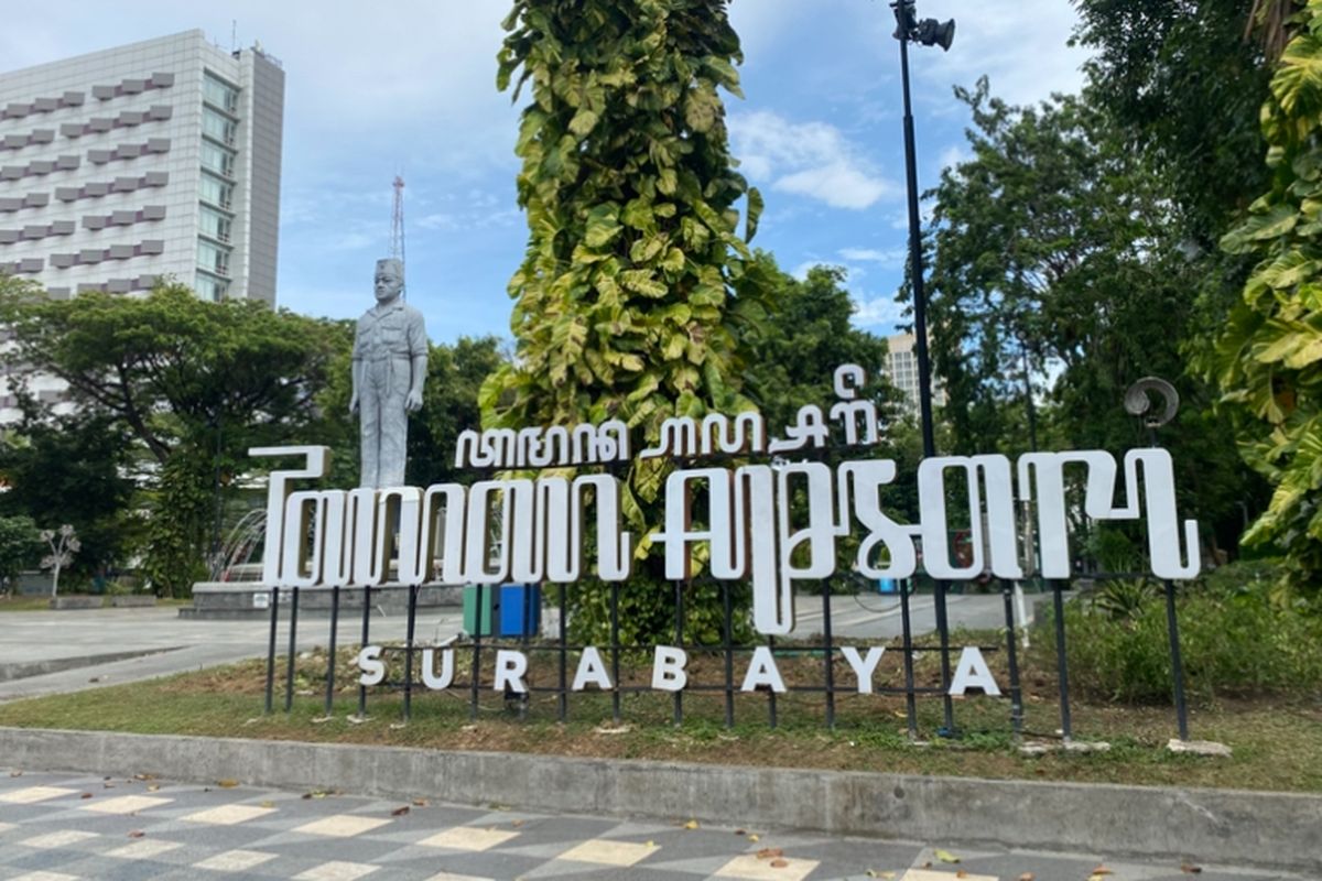 Kondisi terkini Taman Apsari, Surabaya, Selasa (19/8/2025).
