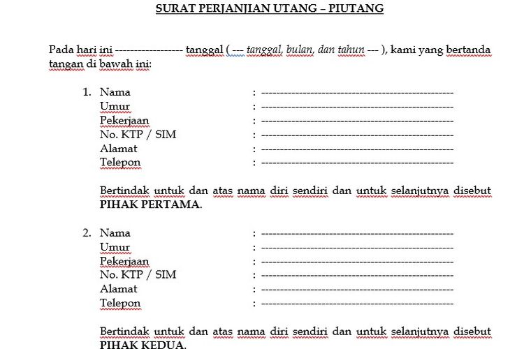 Contoh Surat Perjanjian Utang Piutang di Atas Materai yang Benar