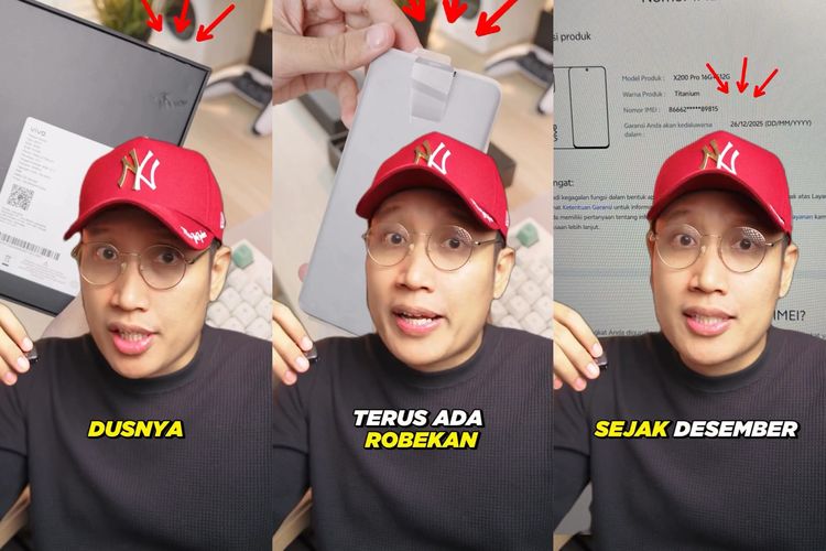 Depraz menceritakan unit Vivo X200 Pro yang dibelinya di merchant bercentang ungu di salah satu e-commerce, sudah ada tanda dipakai. Terlihat boks yang ada bekas dibuka segelnya, sidik jari di layar, debu di ring kamera, serta IMEI yang aktif sejak Desember 2024.