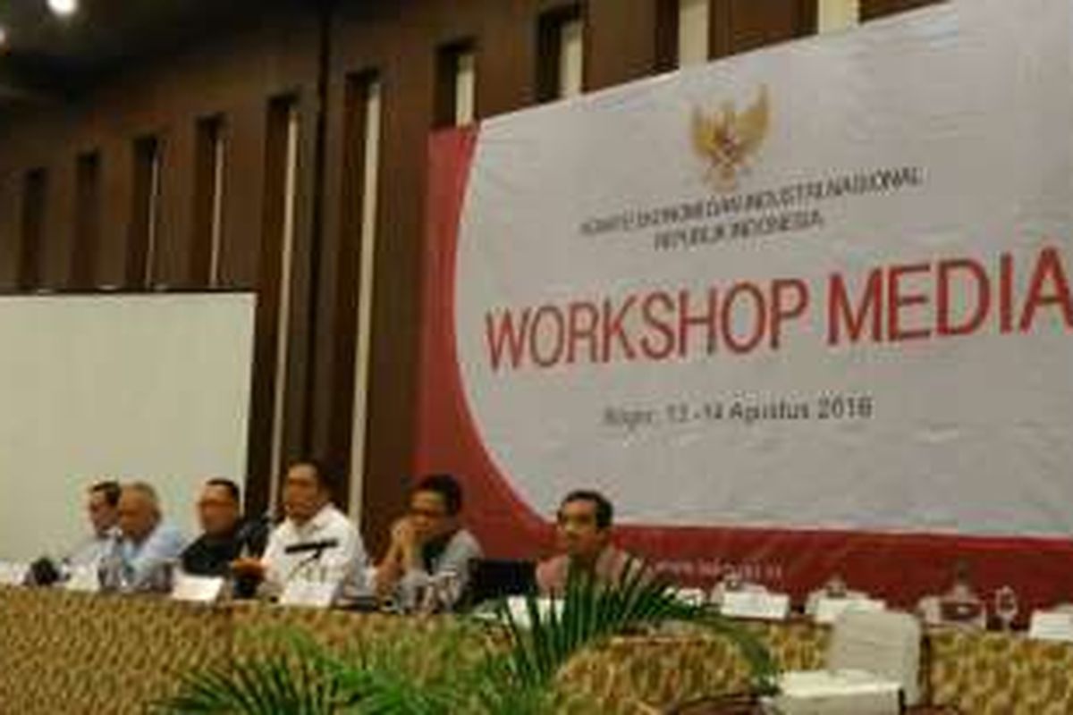 Acara Workshop Media Komite Ekonomi dan Industri Nasional (KEIN) di Bogor, Jawa Barat, Sabtu (13/8/2016).