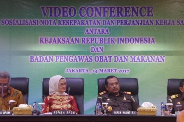 Kejaksaan Agung dan BPOM sosialisasikan kesepakatan kerja terkait tindak pidana bidang obat dan makanan di kompleks Kejaksaan Agung, Jakarta, Selasa (14/3/2017).