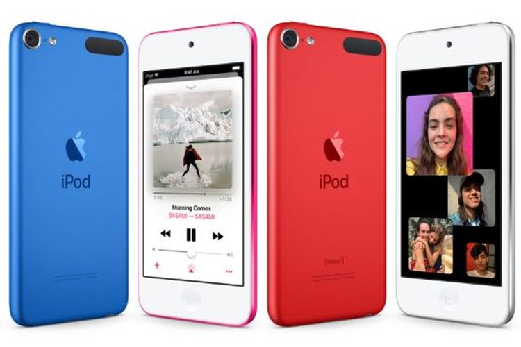Ilustrasi iPod Touch (2019) warna biru dan merah